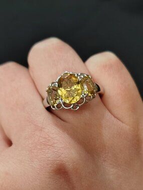2.65 ctw Brazilian Citrine Statement Ring White Zircon Sterling Silver Size 7